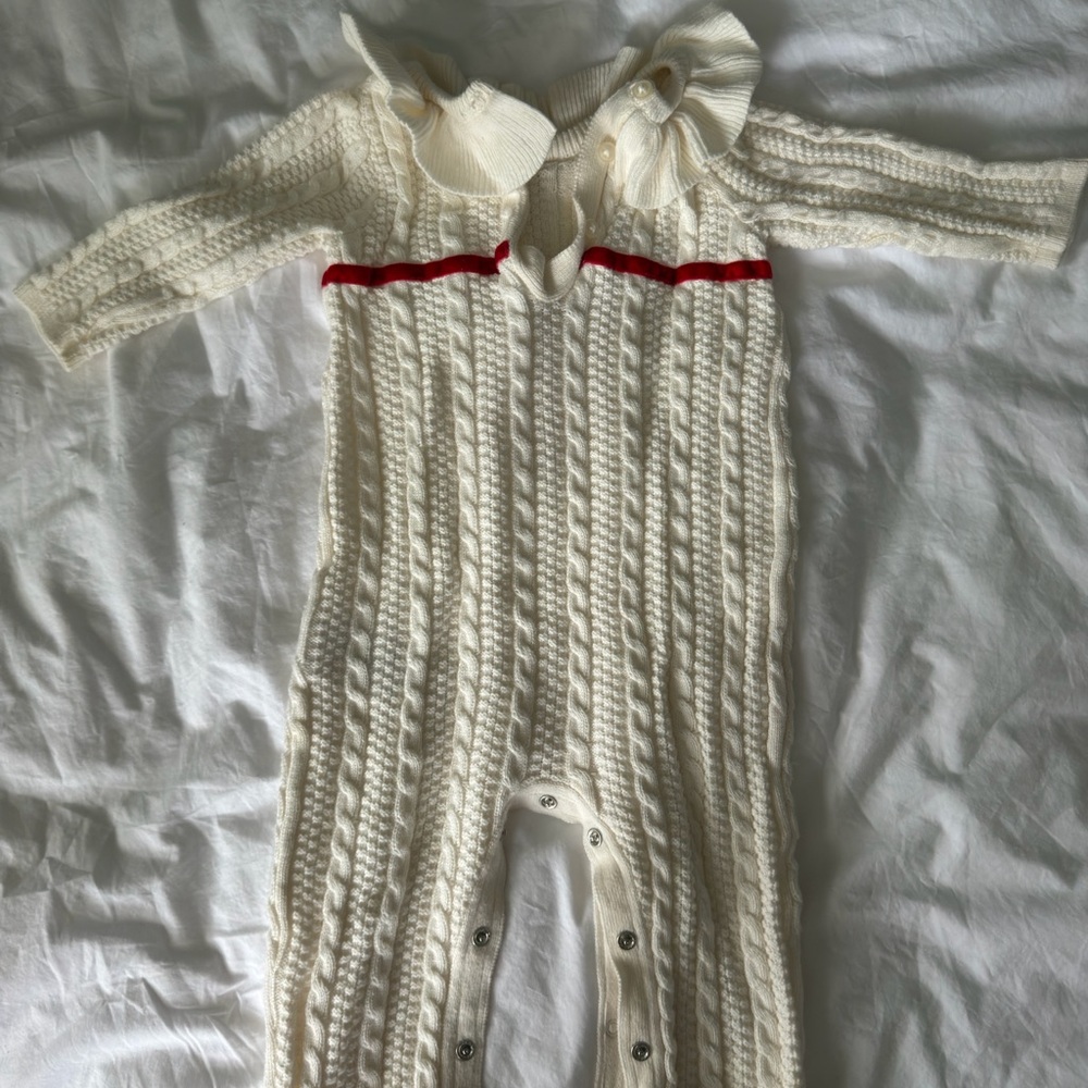 Janie and Jack Cream Knit Ruffle-Collar One-Piece - Picture 3 of 7